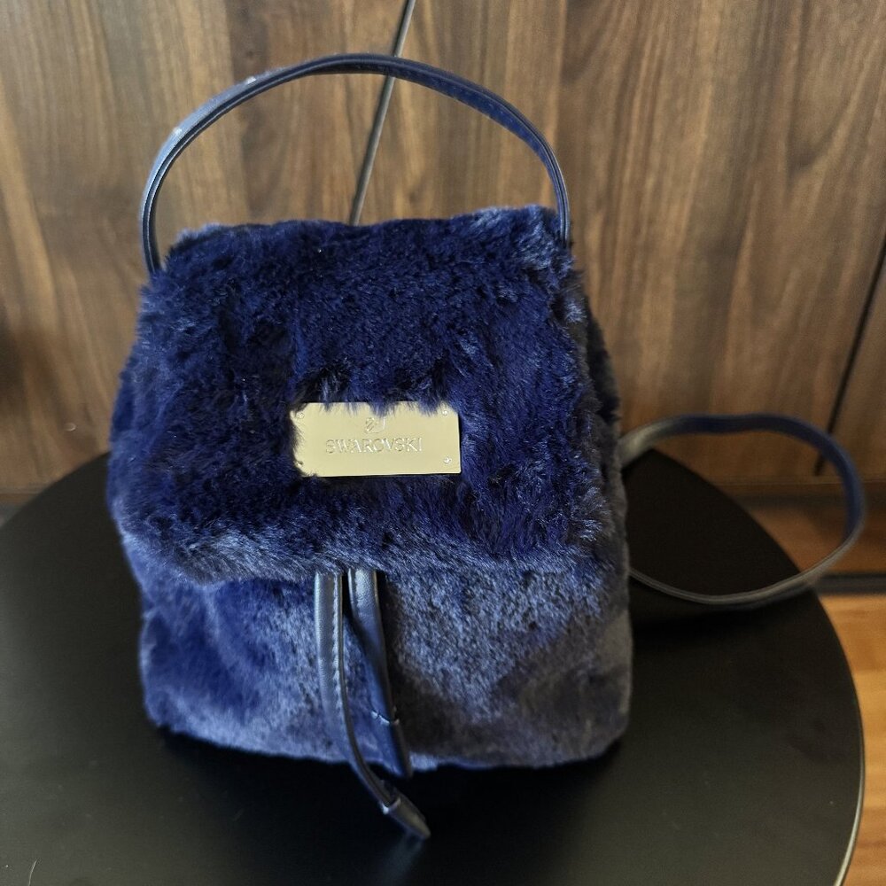 Swarovski Swan Dark Blue Faux Fur Leather Small Backpack